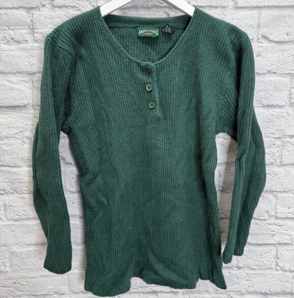 American Eagle Outfitters Sweaters - Vintage American Eagle Womens Wool Sweater Size M Green 3/4 Sleeve Ribbed Y2K